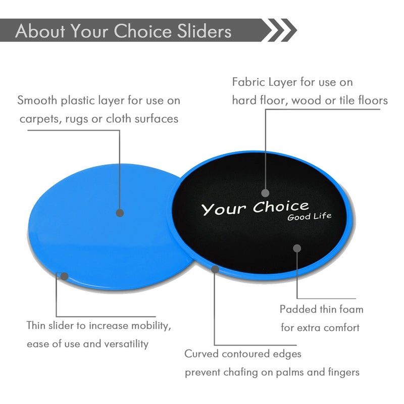 Your Choice Core Sliders - Dual Sided Exercise Gliding Discs for Carpet & Hardwood, 7" Workout Sliders, Color Blue Set of 2 - Image 3